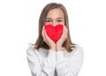 Teen girl with red heart Royalty Free Stock Photo