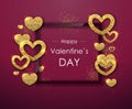 Happy Valentines day disco party poster. Golden sparkle love heart