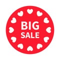 Happy Valentines Day discount price tags. Big sale label. Red round price tag. White heart set. Special offer labels. Love sticker Royalty Free Stock Photo