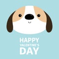 Happy Valentines Day. Dog face head round icon. White puppy pooch. Cute cartoon kawaii funny baby character. Flat design style.