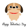 Happy Valentines Day. Dog toy icon. Big eyes. Puppy pooch standing. Funny Kawaii animal. Kids print. Cute cartoon baby character. Royalty Free Stock Photo