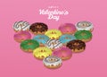 Happy valentines day with donut heart pink background