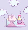 Happy valentines day, envelope letter love potion bottle Royalty Free Stock Photo