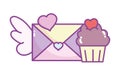 Happy valentines day, envelope message sweet cupcake hearts