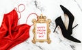 Happy Valentines Day Fashion flat lay Red dress