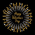 Happy Valentines Day. Fireworks. Star sparkle set round frame. Cracker light. Golden color. Festive firecracker burst. Flat design