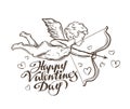 Happy Valentines day. flying Cupid. vector illustration