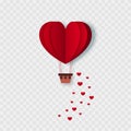 Happy valentines day flying heart. Paper cut red heart shape hot air balloon. Isolated. Vector Royalty Free Stock Photo