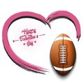 Happy Valentines Day. Football ball and heart