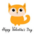 Happy Valentines Day. Fox toy icon. Cute cartoon kawaii baby character. Forest animal collection. White background. Isolated. Flat Royalty Free Stock Photo