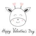 Happy Valentines Day. Giraffe face head line sketch icon. Kawaii animal. Cute cartoon funny baby character. Kids print.