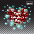 Happy Valentines Day Glowing lights heart. Abstract Light Hearts explosion Shining. Vector Illustration on transparent