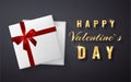Happy Valentines Day Golden glitter sparkle. Gift box with bow and ribbon top view. Vector illustration Royalty Free Stock Photo