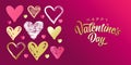 Happy Valentines Day golden lettering with doodle sketch heart on background Royalty Free Stock Photo