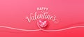 Happy valentines day greeting background in realistic style. Heart on white line the same shape. Pink banner party