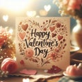 Happy Valentines Day greeting card. Beautiful red hearts Royalty Free Stock Photo