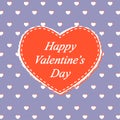 Happy Valentines day greeting card with big orange heart.