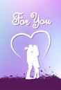 Happy Valentines Day Greeting Card Creative Lettering And White Couple Silhouette Kissing Over Violet Background