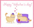 Happy valentines day greeting card with cute cartoon cats boy and girl in love Royalty Free Stock Photo