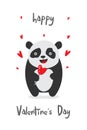 Happy Valentines Day greeting card with cute panda. Vector illustration Royalty Free Stock Photo