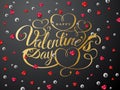 Happy Valentines day greeting card. Gold font composition