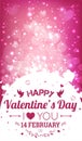 Happy Valentines Day greeting card. I Love You. 14 February