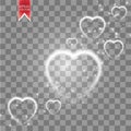 Happy Valentines Day greeting card. I Love You. 14 February. Holiday background with falling hearts with arrow, light Royalty Free Stock Photo