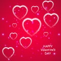 Happy Valentines Day greeting card. I Love You. 14 February. Holiday background with falling hearts with arrow, light Royalty Free Stock Photo