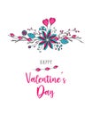 Happy Valentines Day Greeting card with the inscription, heart, love, passion, lovers. Dudling flowers hand-drawing, on