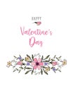 Happy Valentines Day Greeting card with the inscription, heart, love, passion, lovers. Dudling flowers hand-drawing, on