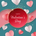 Happy valentines day greeting card. Invitation design template with shining gold outline. Red pink hearts. Valentine day banner Royalty Free Stock Photo