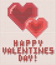 Happy Valentines Day greeting card with knitted hearts,