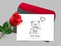 Happy Valentines Day. Greeting card with realistic of red rose, Typography design for print cards, banner, poster. Vector Eps.10