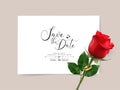 Happy Valentines Day. Greeting card with realistic of red rose, Typography design for print cards, banner, poster. Vector Eps.10