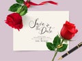 Happy Valentines Day. Greeting card with realistic of red rose, Typography design for print cards, banner, poster. Vector Eps.10 Royalty Free Stock Photo