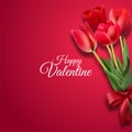Happy Valentines Day greeting card with red roses on red background Royalty Free Stock Photo