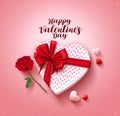 Happy valentines day greeting card vector design with love gift and rose flower Royalty Free Stock Photo