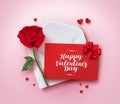 Happy valentines day greeting card vector design with love letter in envelope Royalty Free Stock Photo