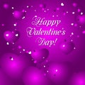 Happy Valentines Day Greeting card vector illustration with purple hearts.