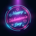 Happy Valentines Day Greeting. 14 February International Celebrations Template. Neon Retro Style. Glow in the dark.