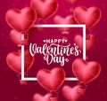 Happy valentines day greeting text vector template. Valentines celebration card with flying heart balloon Royalty Free Stock Photo