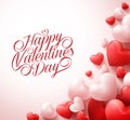 Happy Valentines Day Greetings with 3D Realistic Red Hearts and Typography Royalty Free Stock Photo