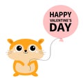 Happy Valentines Day. Hamster toy icon holding balloon. Big eyes. Funny Kawaii animal standing. Kids print. Cute cartoon baby Royalty Free Stock Photo