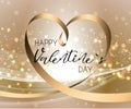 Happy Valentines Day Hand Drawing Golden Lettering design.