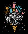 Happy Valentines day hand drawn lettering design and illustration