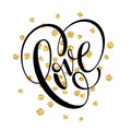 Happy Valentines Day hand lettering, with golden glitter . Vector illustration Royalty Free Stock Photo