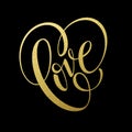 Happy Valentines Day hand lettering, with golden glitter . Vector illustration Royalty Free Stock Photo