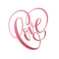Happy Valentines Day hand lettering, with golden glitter . Vector illustration Royalty Free Stock Photo