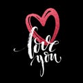 Happy Valentines Day hand lettering, with golden glitter . Vector illustration Royalty Free Stock Photo