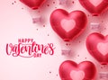 Happy valentines day heart balloon vector background. Valentines day greeting text with flying heart air balloon Royalty Free Stock Photo